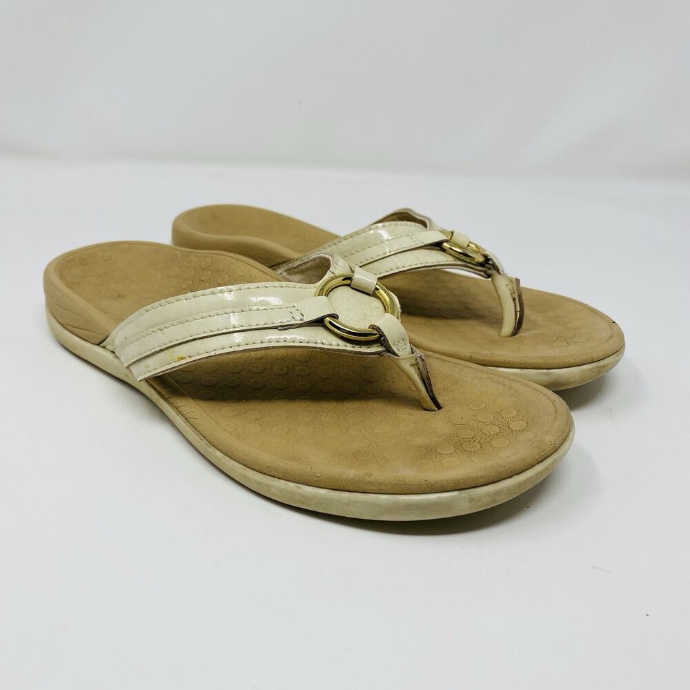 Vionic Sandals Women's 7 Tide Aloe Open Toe Thong Flat Real Leather Cream